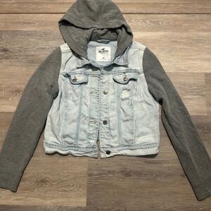 Hollister‎ Distressed Hooded Jean Jacket
